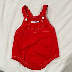 VINTAGE  Health-Tex Overall Bubble Romper Red & White 12 months